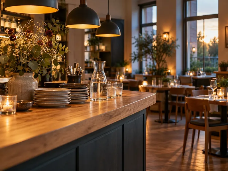 Tresen eines Restaurants im warmen Abendlicht
